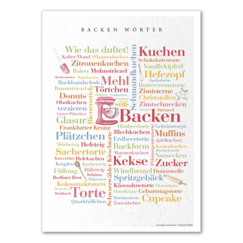 Das Poster mit den schönsten Wörtern rund um das Thema backen.