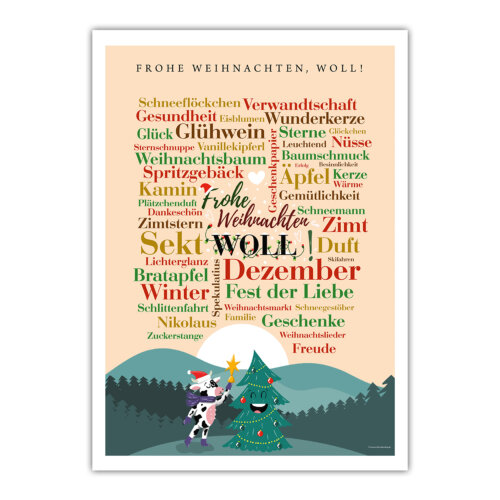 Das Poster Frohe Weihnachten, woll! ist das ideale Weihachtsgeschenk für Sauerland-Fans und Heimverliebte.