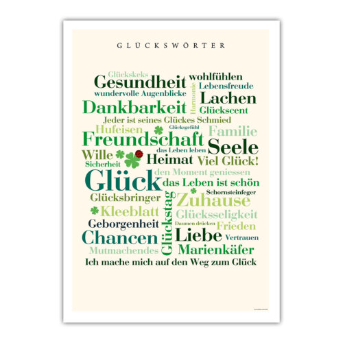 Die schönsten Glückswörter als Poster.