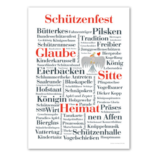 Das Poster mit schönen und lustigen Schützenfest Wörtern.