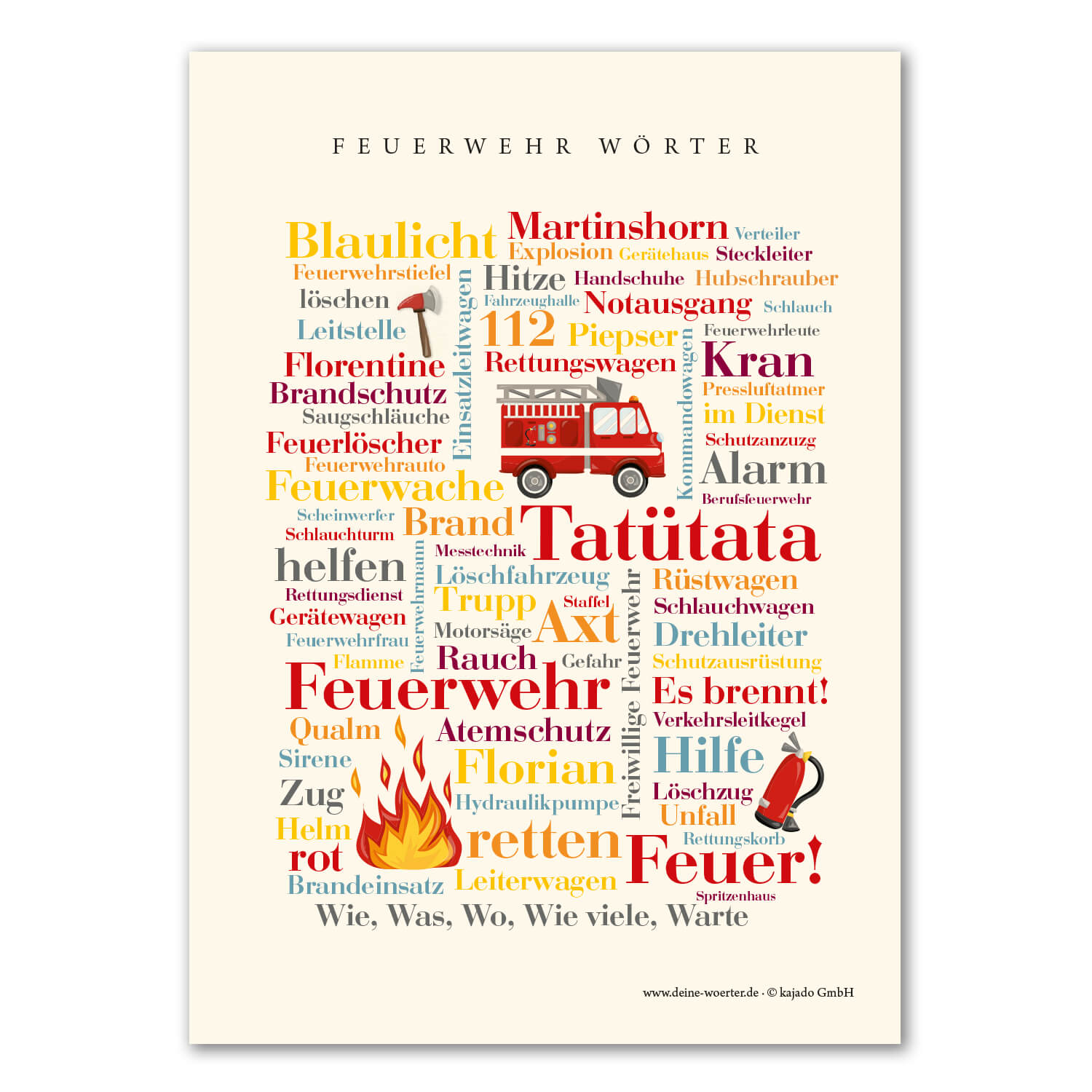 Postkarte Feuerwehr Wörter (DIN A6)